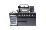 4-Burner Stainless Steel Outdoor Kitchen Island with Beverage Refrigerator & Rotisserie – Black