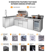 82.5" 83,500 BTU Outdoor Kitchen with 6-Burner Grill, Refrigerator & Sink – Silver