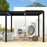 Adjustable Louvered Pergola with Hand Crank & Drainage System – Black