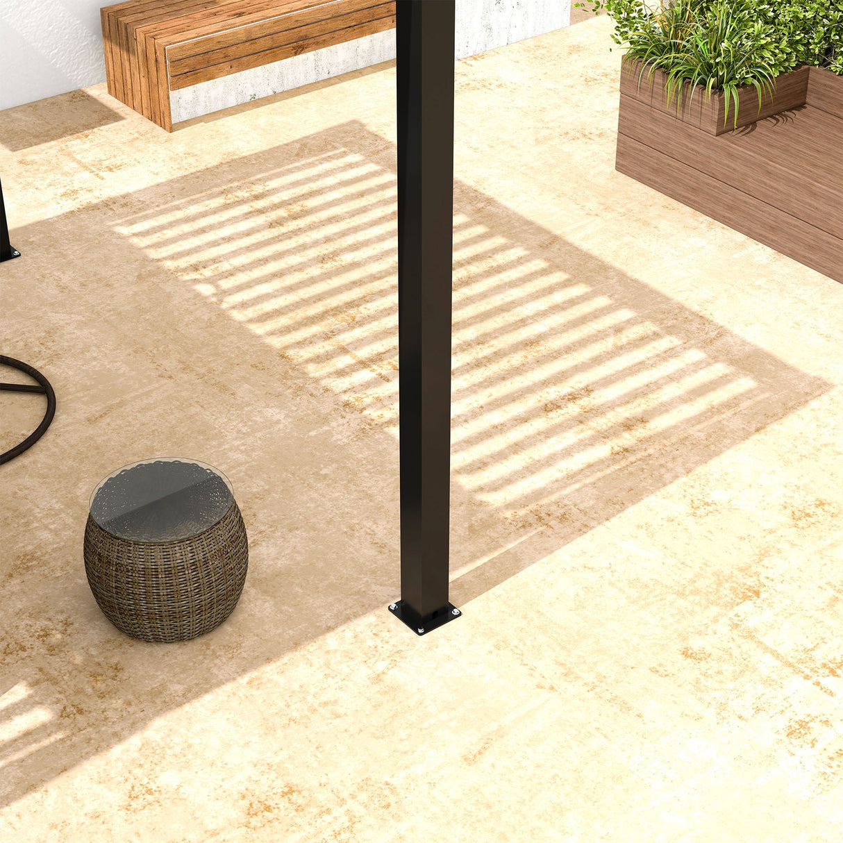 Adjustable Louvered Pergola with Hand Crank & Drainage System – Black