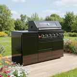63" Six-Zone 85,000 BTU Outdoor Kitchen with Refrigerator & Marble Countertops – Black