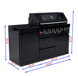 63" Six-Zone 85,000 BTU Outdoor Kitchen with Refrigerator & Marble Countertops – Black