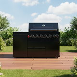 63" Six-Zone 85,000 BTU Outdoor Kitchen with Refrigerator & Marble Countertops – Black