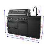 63" Six-Zone 85,000 BTU Outdoor Kitchen with Refrigerator & Sink – Black