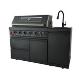 63" Six-Zone 85,000 BTU Outdoor Kitchen with Refrigerator & Sink – Black