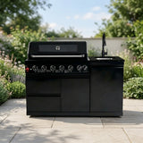 63" Six-Zone 85,000 BTU Outdoor Kitchen with Refrigerator & Sink – Black