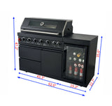 63" Six-Zone 85,000 BTU Outdoor Kitchen Island with Refrigerator & Sink – Black