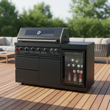 63" Six-Zone 85,000 BTU Outdoor Kitchen Island with Refrigerator & Sink – Black