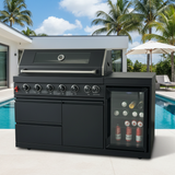 63" Six-Zone 85,000 BTU Outdoor Kitchen Island with Refrigerator & Sink – Black