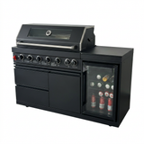 63" Six-Zone 85,000 BTU Outdoor Kitchen Island with Refrigerator & Sink – Black