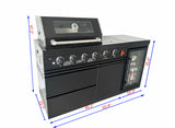 65" Outdoor Kitchen with 4-Burner Grill, Beverage Refrigerator & Marble Countertops – Black