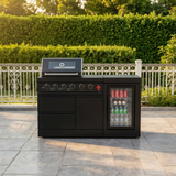 65" Outdoor Kitchen with 4-Burner Grill, Beverage Refrigerator & Marble Countertops – Black