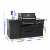 65" Outdoor Kitchen with 4-Burner Grill, Round Side Burner & Refrigerator – Black
