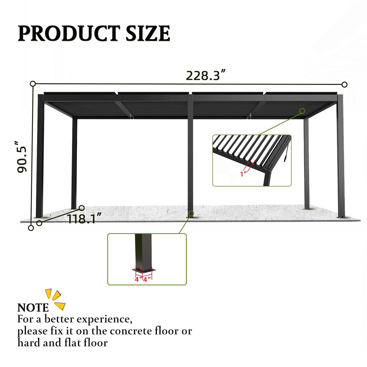 Adjustable Louvered Pergola with Hand Crank & Drainage System – Black