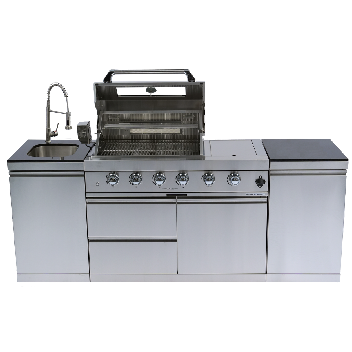 85" Propane Outdoor Kitchen with 4-Burner Grill, Side Burner & Storage – Silver