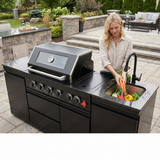 85" 4-Burner 85,000 BTU Outdoor Kitchen Island with Sink & Refrigerator – Black