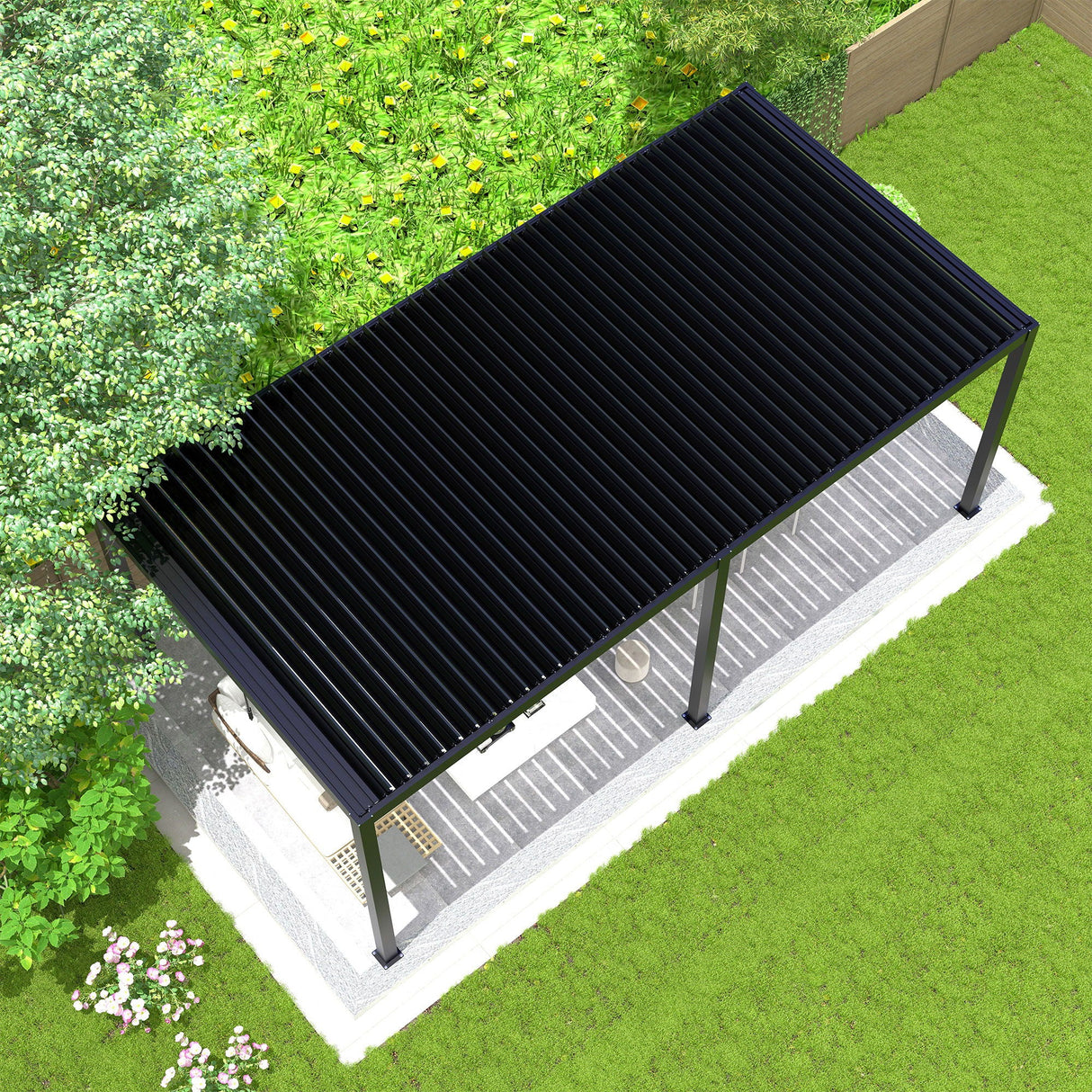 10' × 19' Adjustable Louvered Pergola with Galvanized Steel Roof – Black