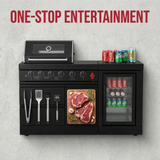 65" Outdoor Kitchen with 4-Burner Grill, Beverage Refrigerator & Marble Countertops – Black
