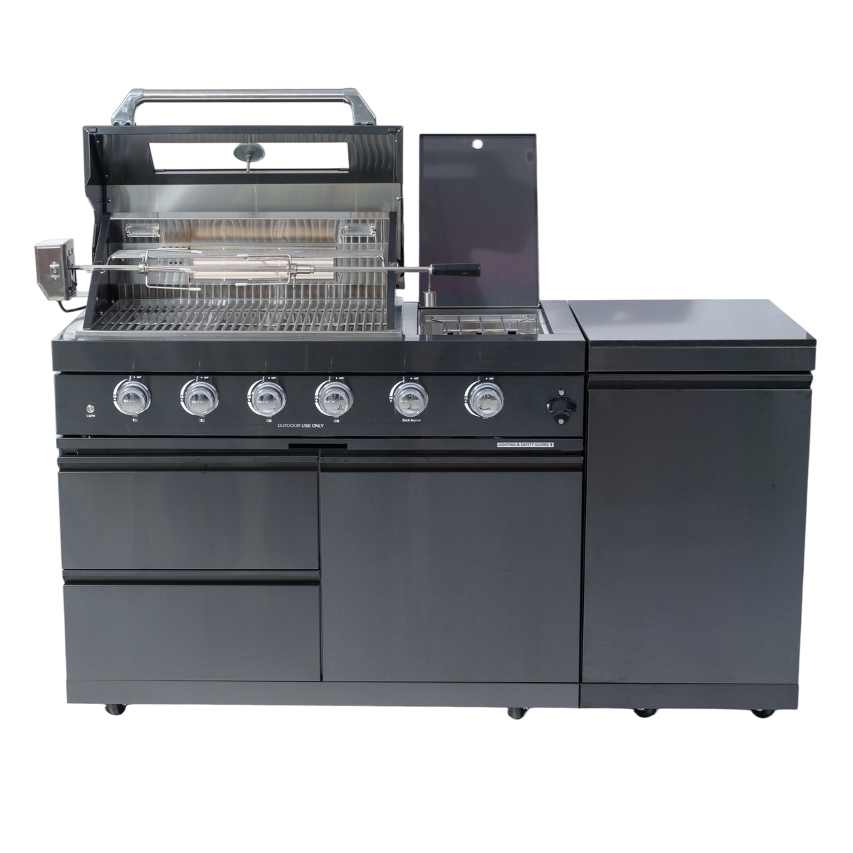 65" Propane Outdoor Kitchen with 4-Burner Grill, Side Burner & Rotisserie – Black