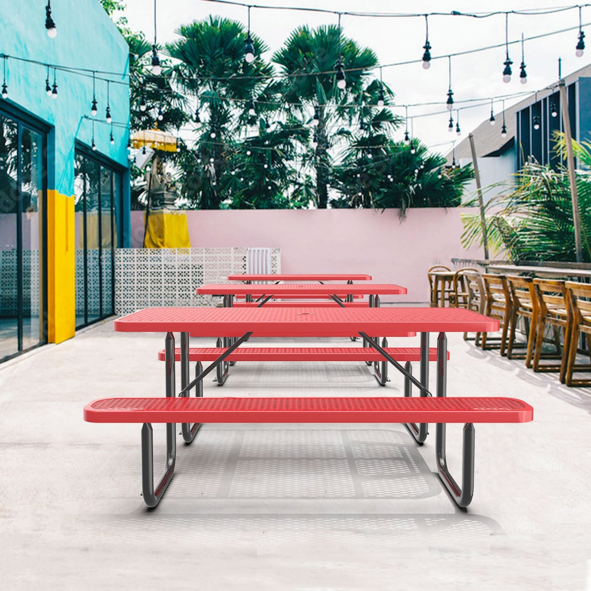 6' Rectangular Heavy-Duty Coated-Steel Picnic Table with Umbrella Hole