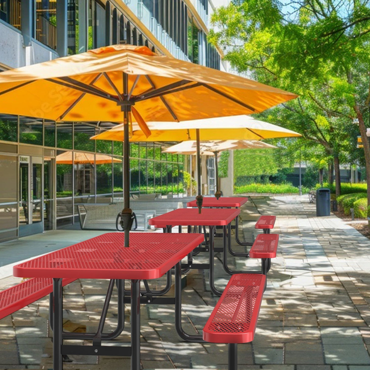 6' Rectangular Heavy-Duty Coated-Steel Picnic Table with Umbrella Hole
