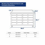 6' Heavy-Duty Mobile Workbench with 10 Drawers – Yellow