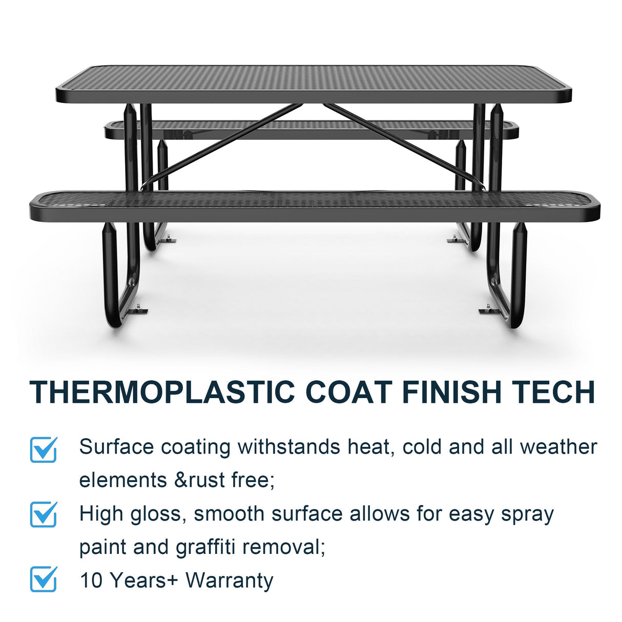 6' Rectangular Coated-Steel Outdoor Picnic Table – 1,100 lb Capacity