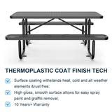 6' Rectangular Coated-Steel Outdoor Picnic Table – 1,100 lb Capacity