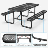 6' Rectangular Coated-Steel Outdoor Picnic Table – 1,100 lb Capacity