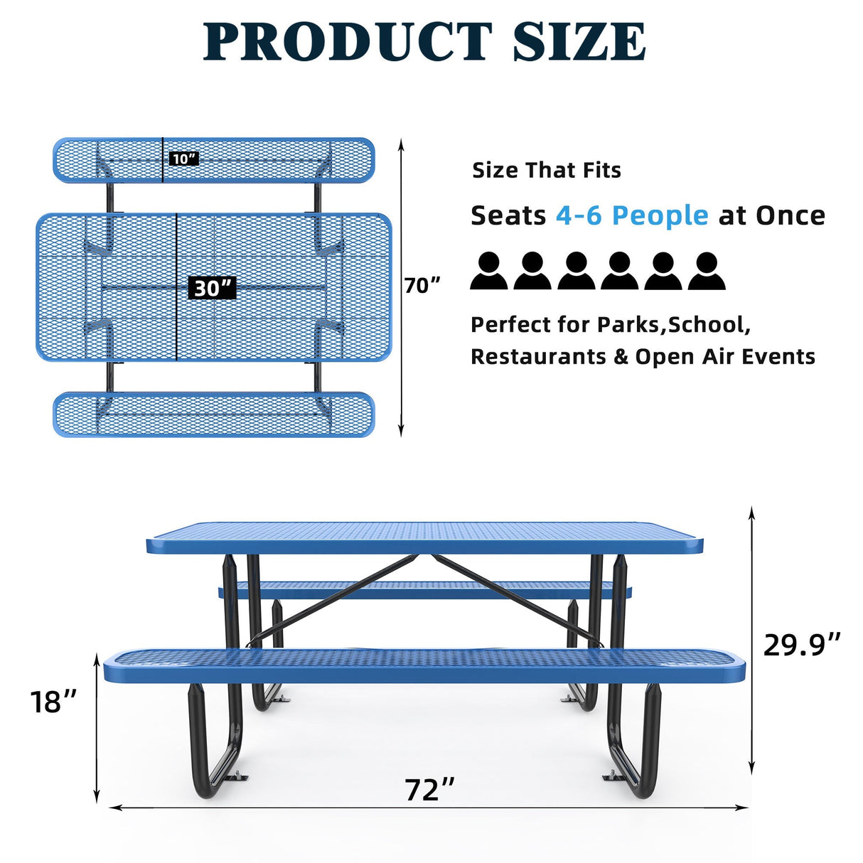 6' Heavy-Duty Coated-Steel Outdoor Picnic Table – 1,100 lb Capacity