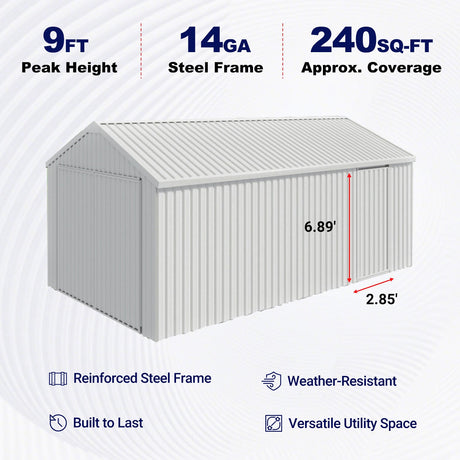 Chery Industrial 12' × 20' Heavy-Duty Metal Garage Shed – Cream