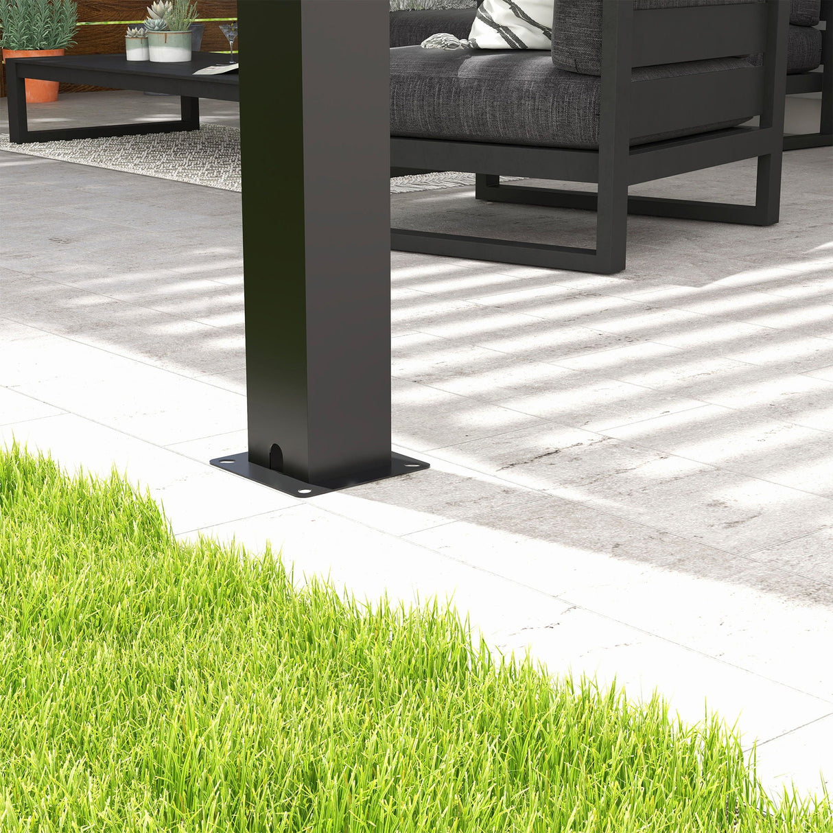 Adjustable Louvered Pergola with Hand Crank & Drainage System – Black