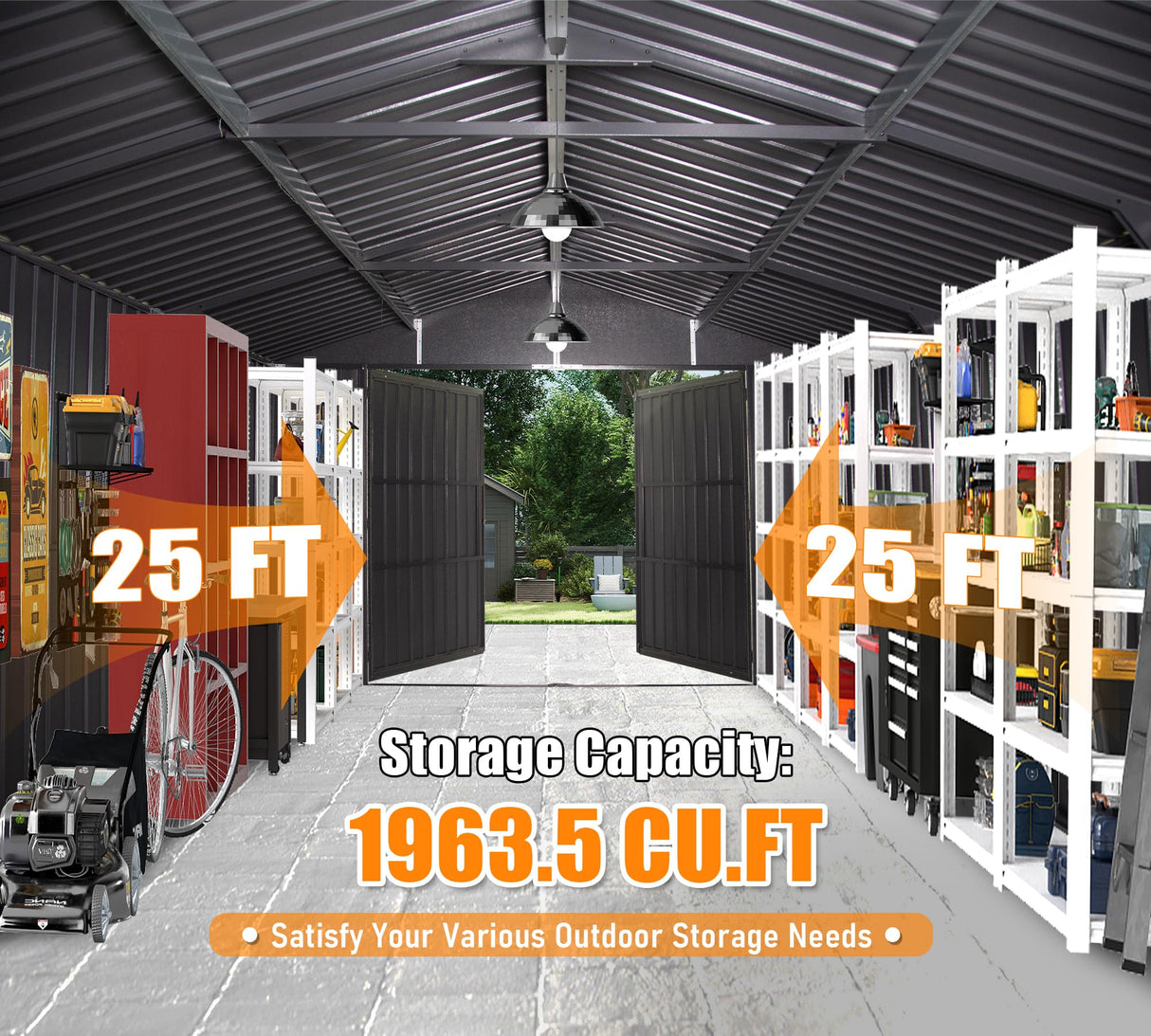 12' × 25' Extra-Large Outdoor Metal Garage Shed & Enclosed Carport