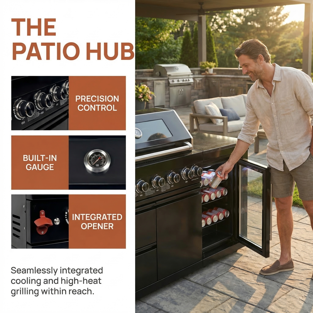 63" Six-Zone 85,000 BTU Outdoor Kitchen Island with Refrigerator & Sink – Black