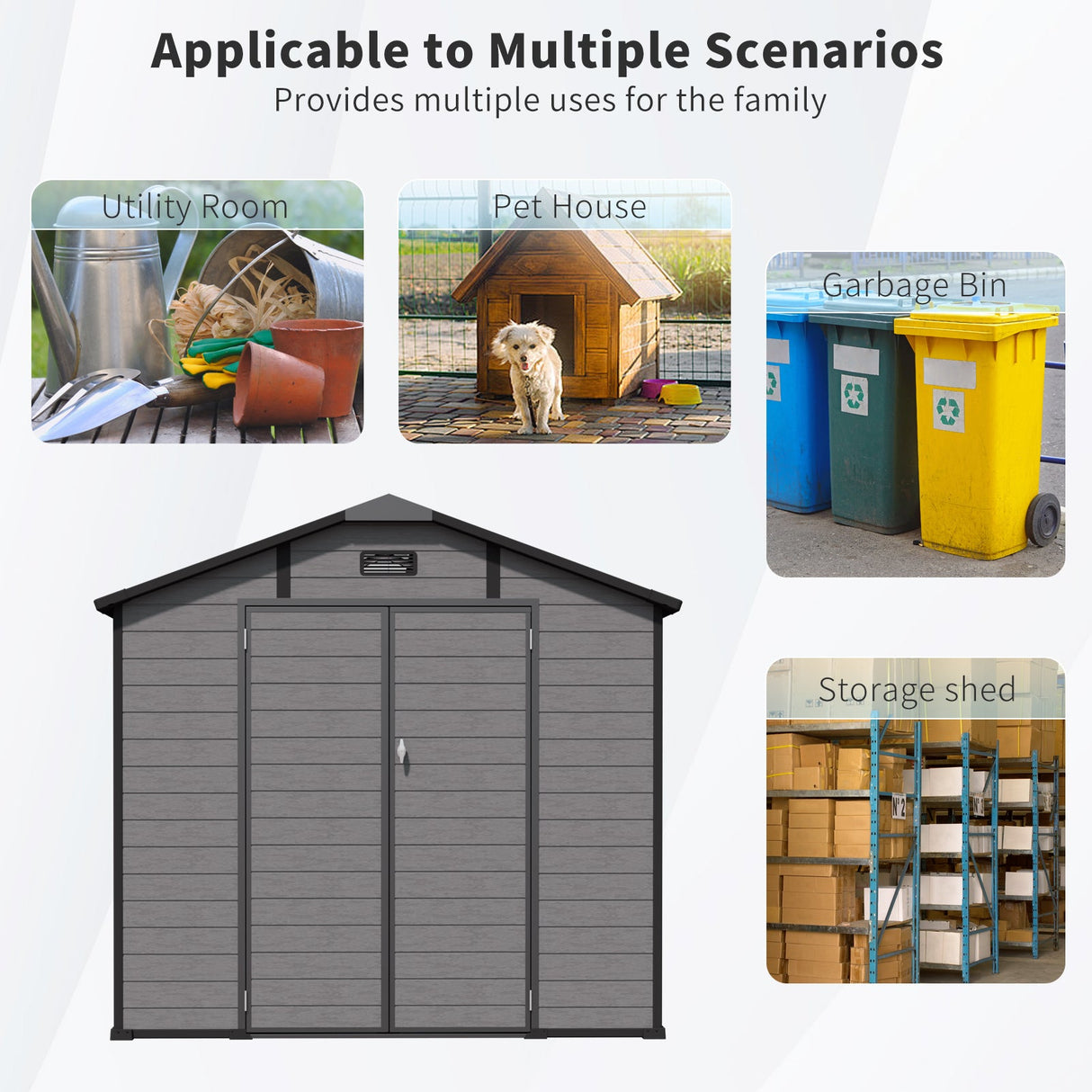 8' × 14' Lockable Resin Outdoor Storage Shed with Two Windows & Three Air Vents
