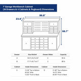 7' Heavy-Duty Garage Workbench Cabinet with 18 Drawers, 4 Cabinets & Pegboard