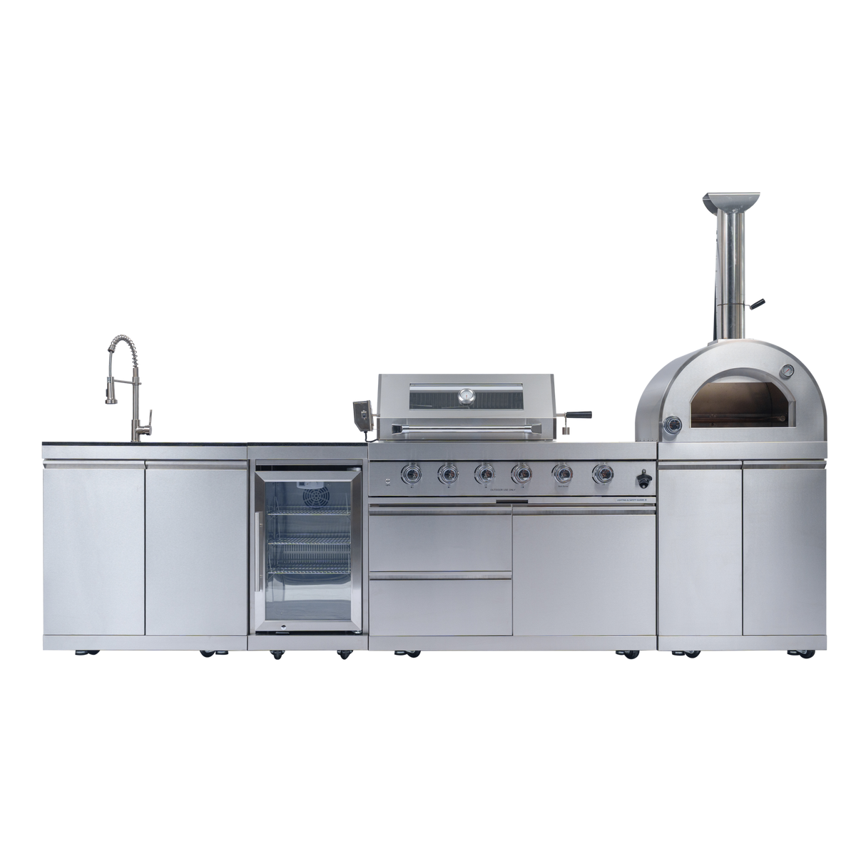125" 107,000 BTU Outdoor Kitchen with 4-Burner Grill, Pizza Oven & Refrigerator