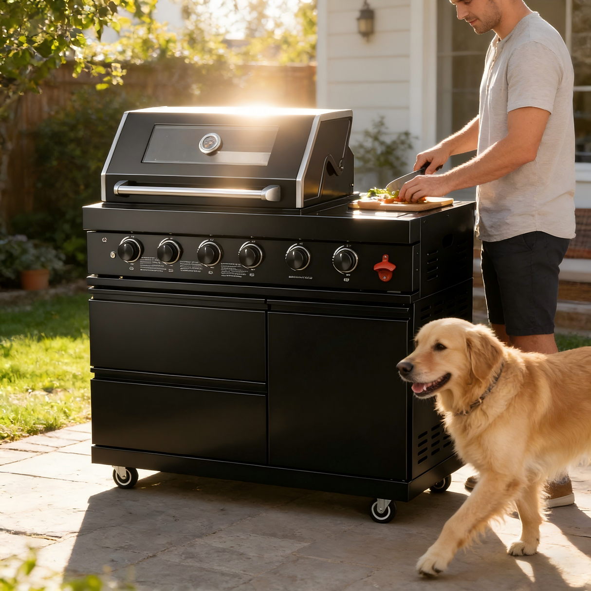 46" Modular Black Stainless Steel Grill Station with 4 Burners & Side Burner