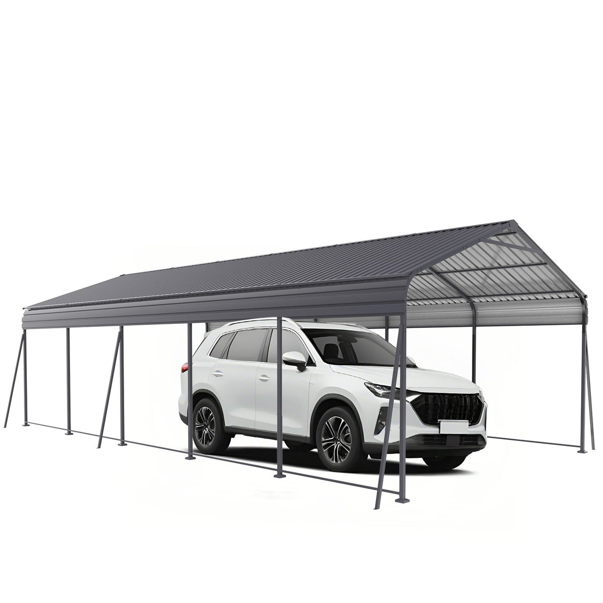13' × 26.5' Heavy-Duty Metal Carport with Galvanized Steel Roof – Gray