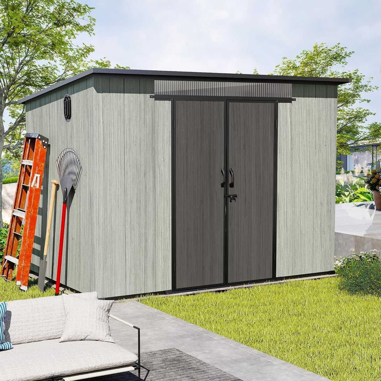 6' × 9' Outdoor Resin Storage Shed with Windows, Skylight & Ventilation