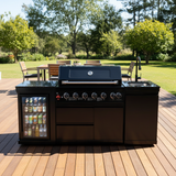 82" 85,000 BTU Outdoor Kitchen with 6-Burner Grill, Sink & Beverage Refrigerator – Black