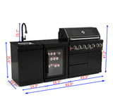 82" 85,000 BTU Outdoor Kitchen with 6-Burner Grill, Sink & Beverage Refrigerator – Black