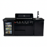 82" 85,000 BTU Outdoor Kitchen with 6-Burner Grill, Sink & Beverage Refrigerator – Black