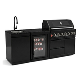 82" 85,000 BTU Outdoor Kitchen with 6-Burner Grill, Sink & Beverage Refrigerator – Black