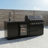 82" 85,000 BTU Outdoor Kitchen with 6-Burner Grill, Sink & Beverage Refrigerator – Black