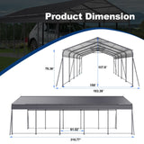 13' × 26.5' Heavy-Duty Metal Carport with Galvanized Steel Roof – Gray