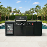 85" Outdoor Kitchen with 4-Burner Grill, Compact Refrigerator & Sink – Black