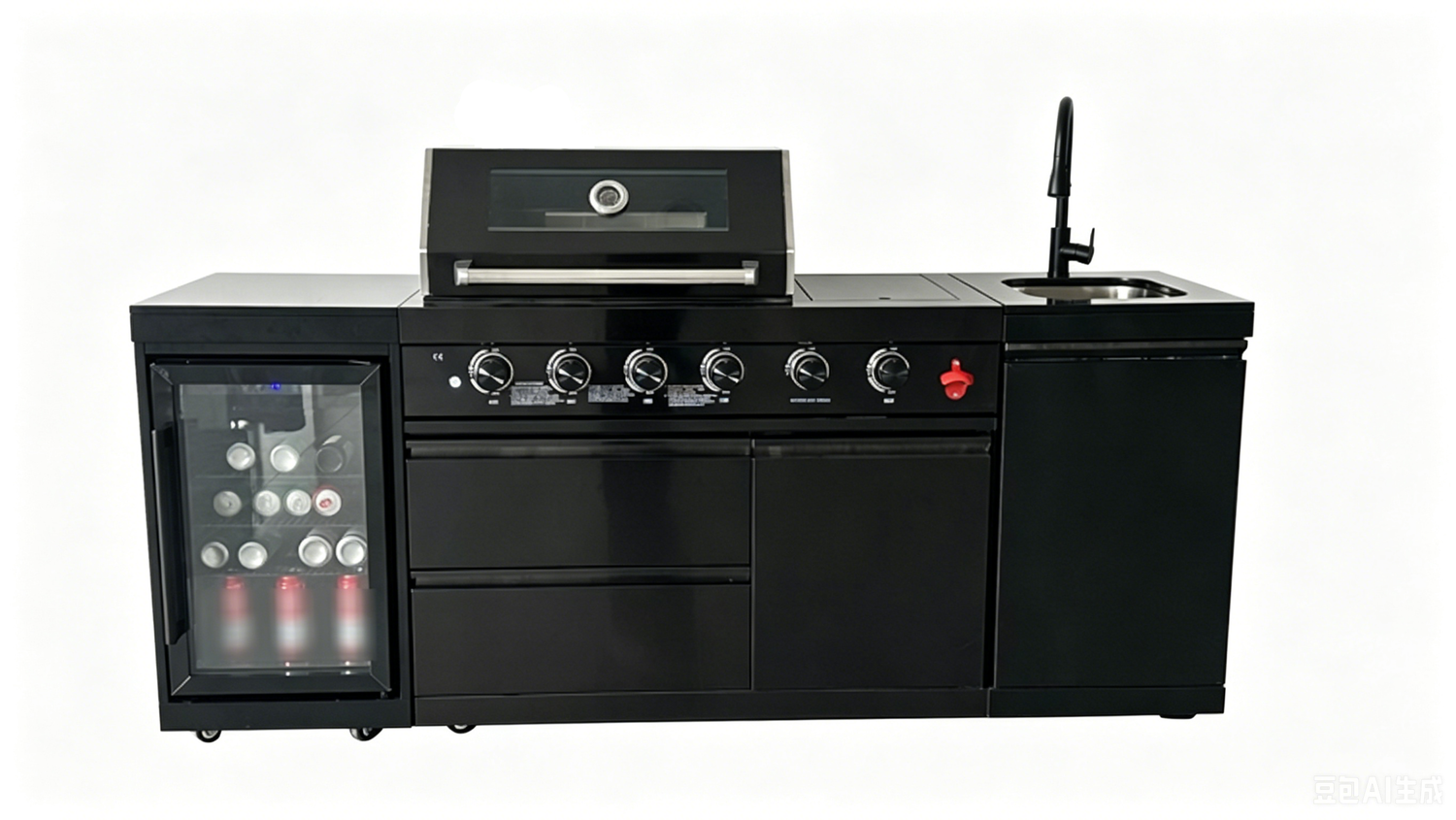 85" Outdoor Kitchen with 4-Burner Grill, Compact Refrigerator & Sink – Black
