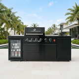 85" Outdoor Kitchen with 4-Burner Grill, Compact Refrigerator & Sink – Black