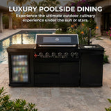82" 85,000 BTU Outdoor Kitchen with 6-Burner Grill, Sink & Beverage Refrigerator – Black
